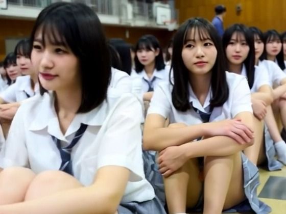 ローアングルカメラ 盗撮 全校集会 体育館 学生 制服少女 青春 日常