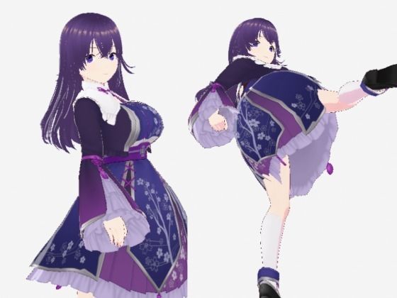 和柄の洋風ドレスの巨乳美女（セリフなし  3DCGモデル  イラスト集）